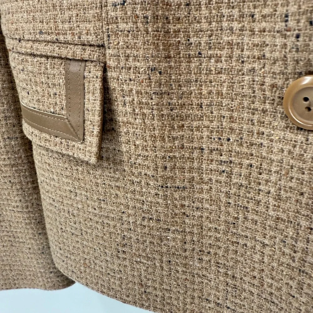 Pendleton Petite Tan‎ Wool Silk Leather Trim Blazer Jacket Brown Size 8 RN 29685